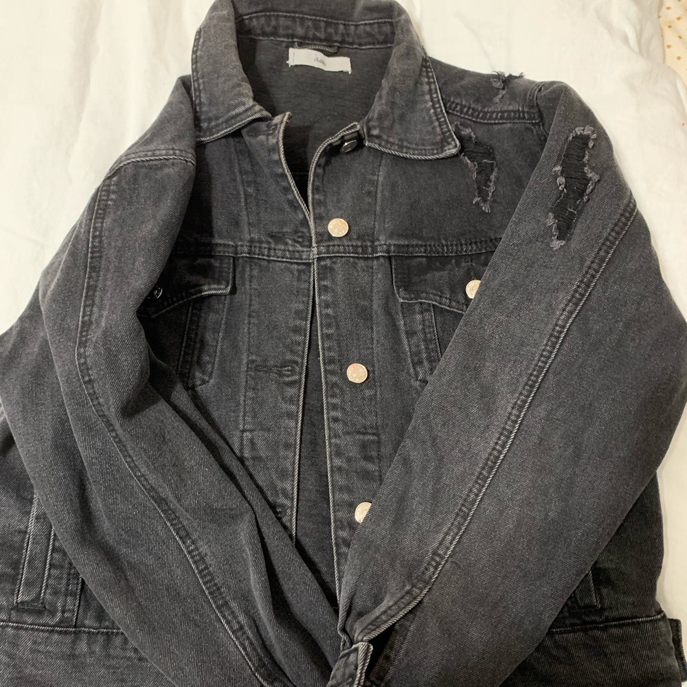 Black distressed denim jacket